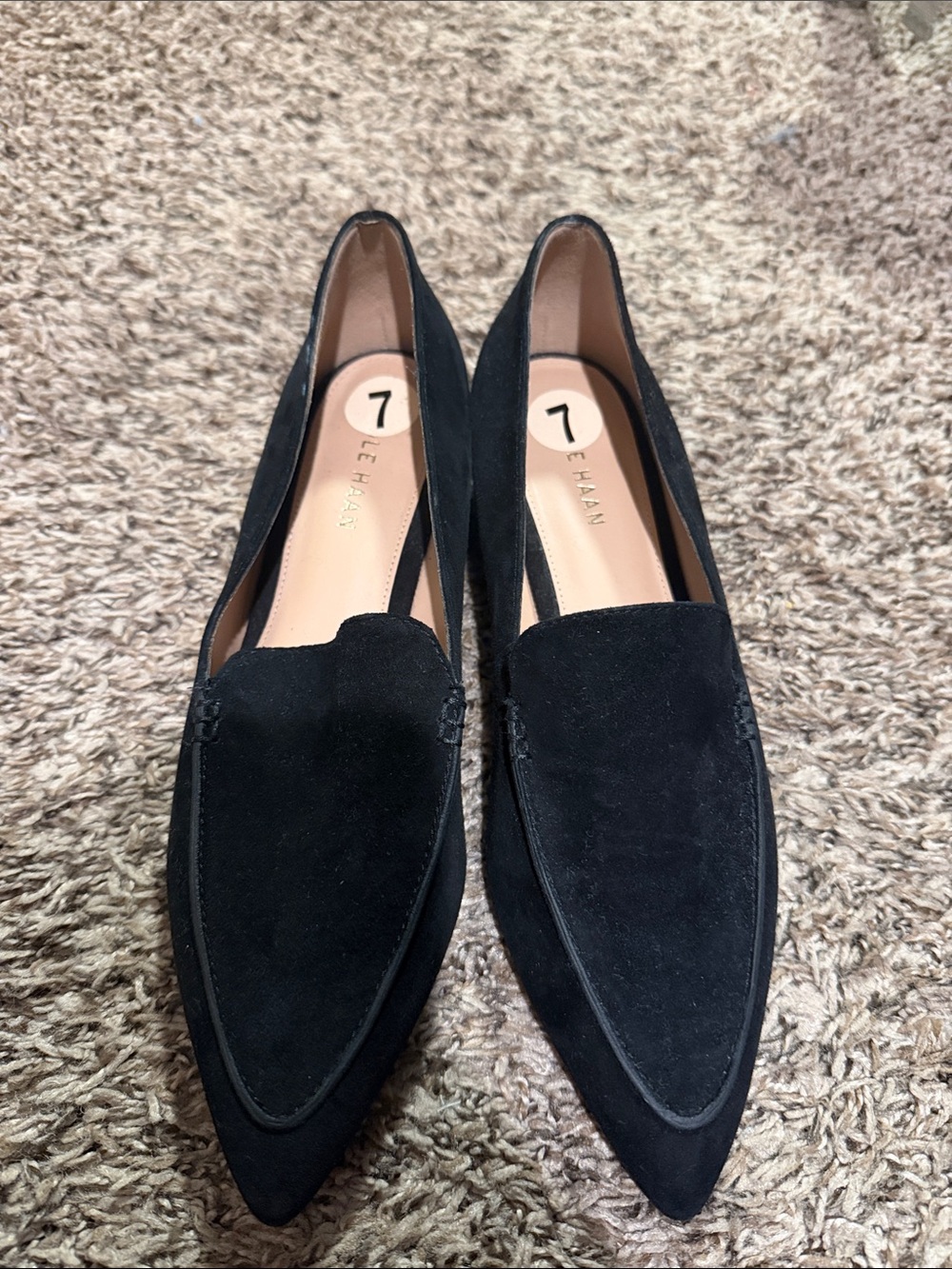 Cole Haan Black Suede Pointed Toe Slip-On Loafers